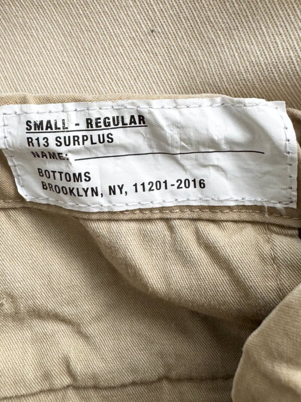 R13 Balloon Army cargo trousers in Khaki, size Small. Fits size S/M - Picture 9 of 15